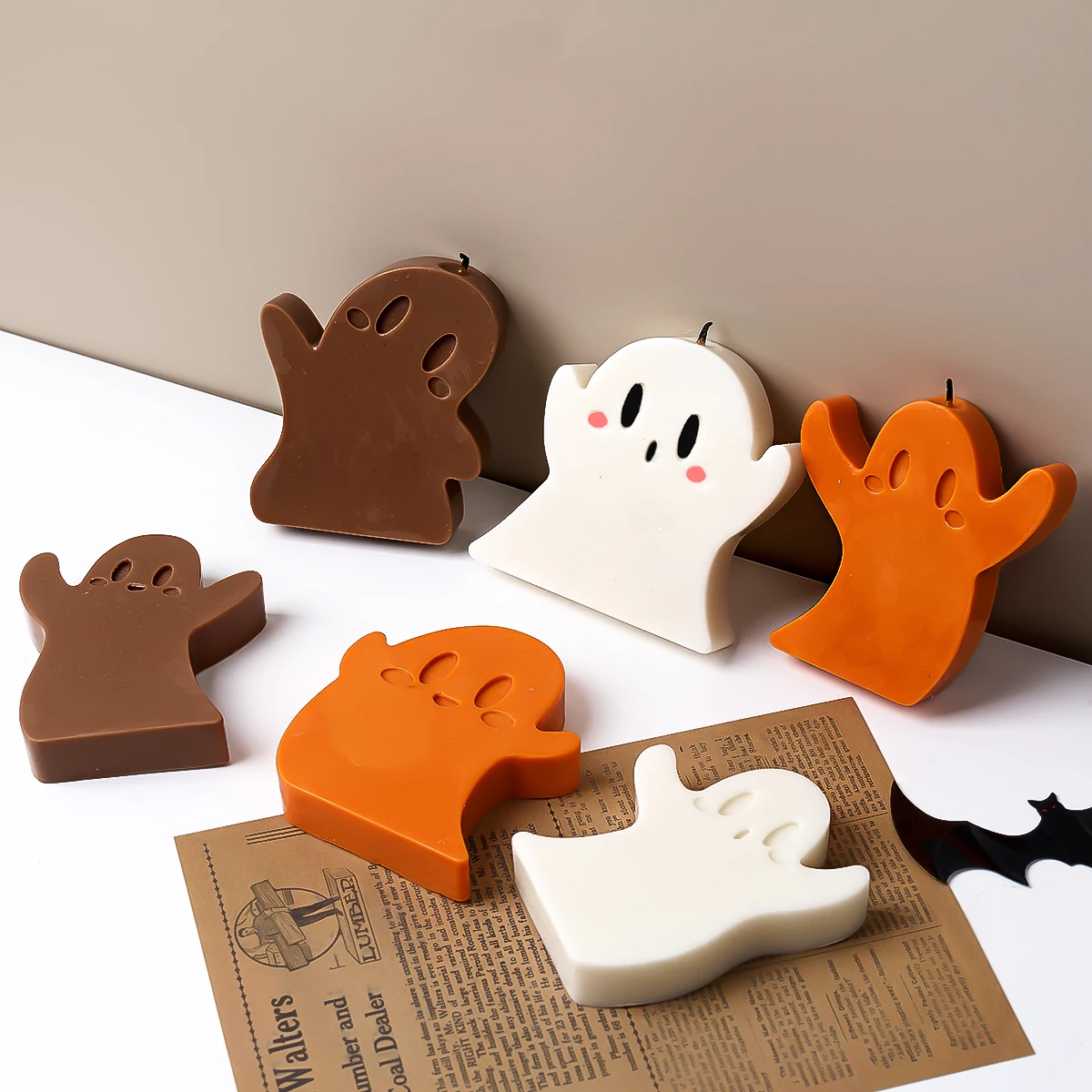 6pcs/set Halloween Ghost Silicone Mold DIY Handmade Fun Aromatic Candle Gypsum Craft Gift Ornament Molds Cute Ghost Making Tools