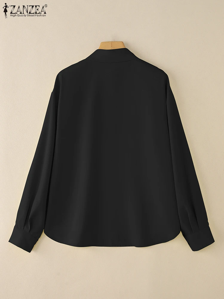 Zanzea outono moda camisas femininas sólida ol blusa de trabalho botões casuais blusas 2025 elegante lapela pescoço manga longa topos oversize