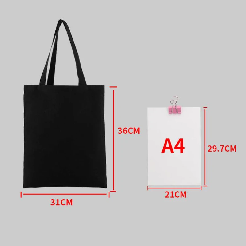 10PCS/Lot Black White Natural Cotton Canvas Bags Shoulder Shopping Bag Tote Bag Handbags Fashion Womens Bags Custom Logo Print