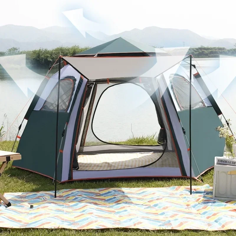 Outdoor Folding Automatic Rain Protection Hexagonal Tent Thickened Rain and Dew Protection Camp Equipment Wilderness Camping