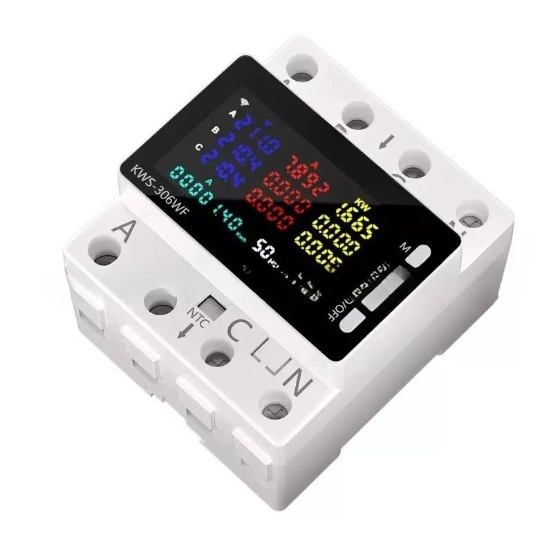 Graffiti WIFI three-phase four-wire guide rail multi-function meter over-voltage protector phase-loss protection switch