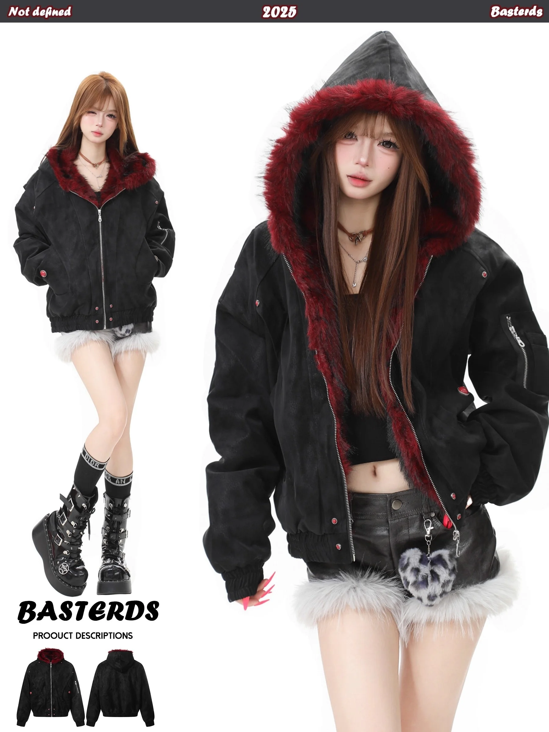 

Женское зимнее пальто Thiened Cotton Jaet, пальто из искусственной кожи с капюшоном и меховым воротником, американский ретро цвет, Blo Mountain Eagle