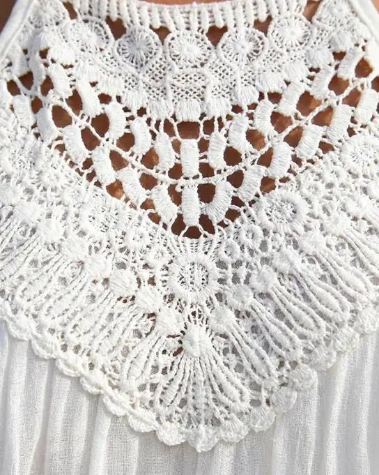 Damesjurken Nieuwe Halter Stropdas Kant Gesplitst Mouwloos Zijsplit Jurk Casual Hollow-Out Terug Pom Pom Trim Semi Sheer Cover Up