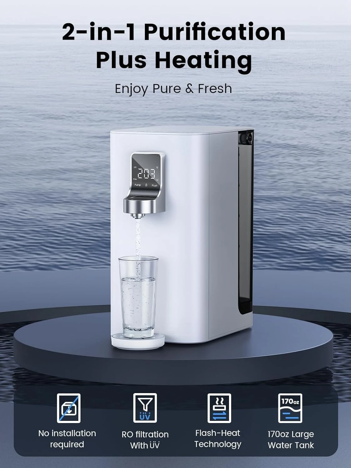 K19H Countertop Reverse Osmosis System, Instant Hot Water Dispenser, Reverse Osmosis Water Filter Countertop, 3:1 Pure