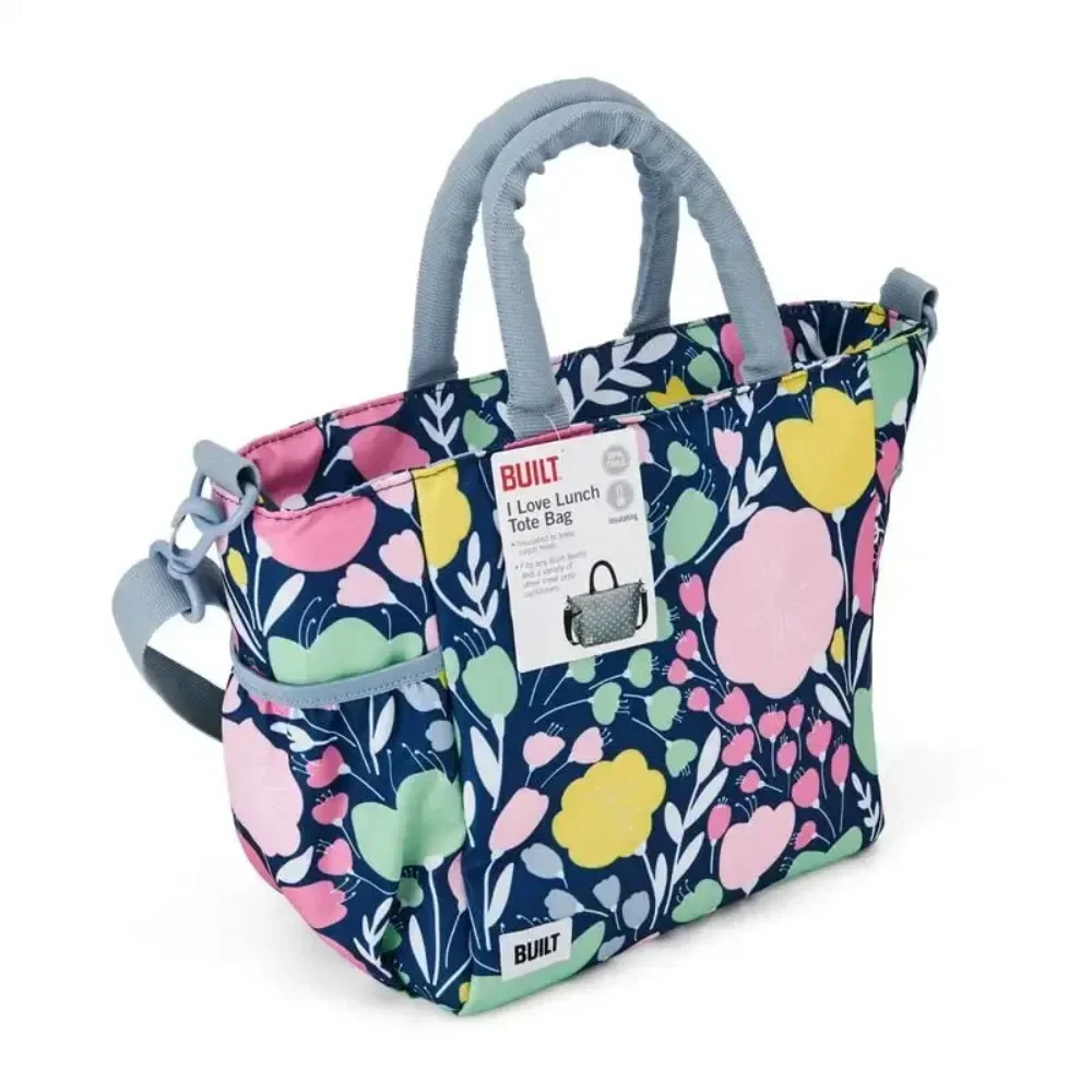 Изолированная сумка для обеда из полиэстера I Love Lunch в размере с цветочным принтом, изолированная сумка для обеда