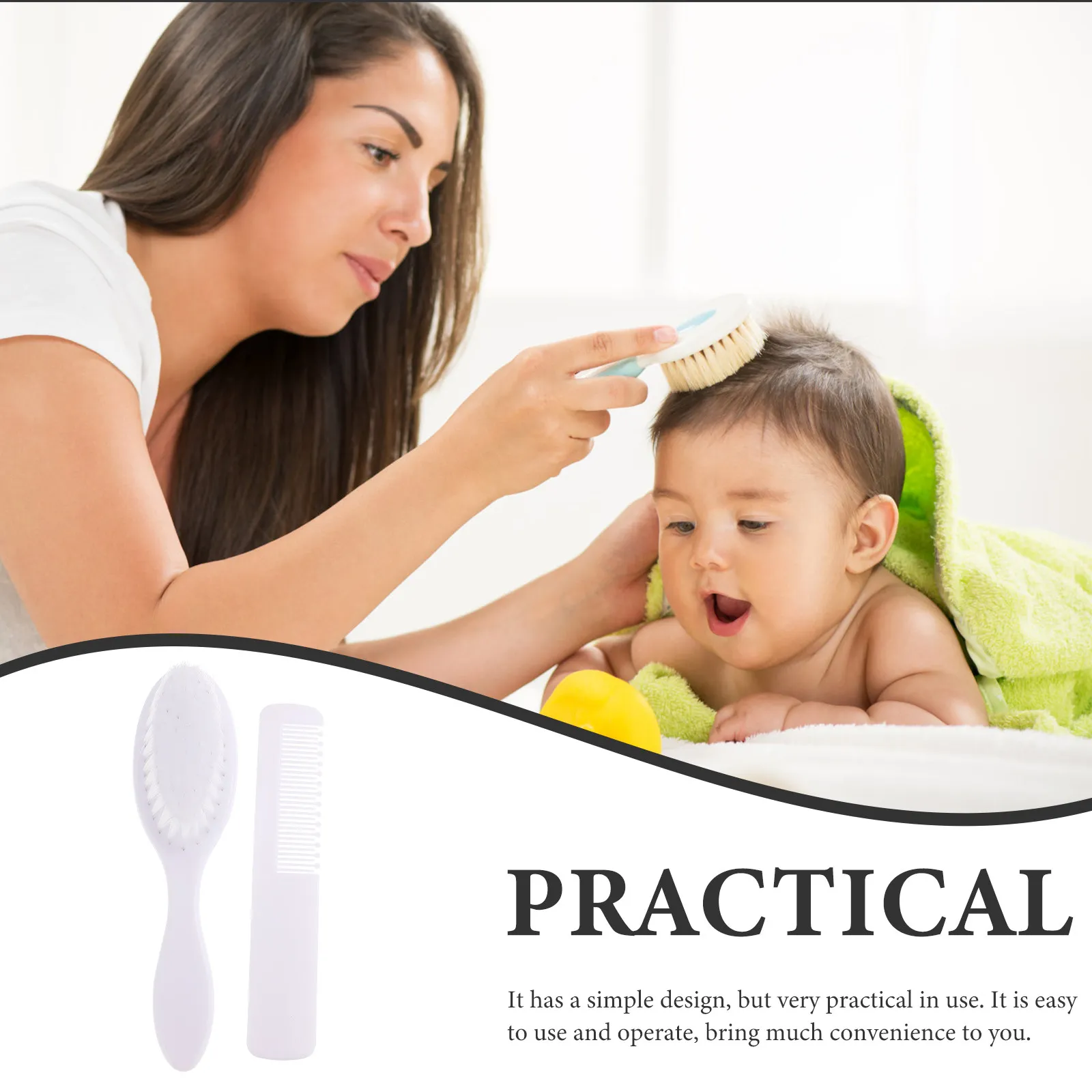 1Set Baby Massage Comb Creative Hair Brush Soft Toddler Detangling Grooming Head Care Bathing Kit White Baby Hair Brush