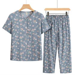 Large Size Women Pajama Set New Printed Short Sleeve Trousers Sets Thin Middle Aged Mother Two Piece Suit Home Clothes 4XL