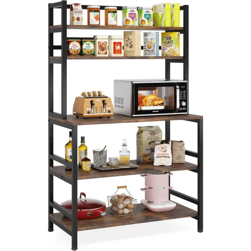 

5-Tier Kitchen Bakers Rack with Hutch, Industrial Microwave Oven Stand, ree Standing Kitchen Utility Cart Storage Shel Organizer