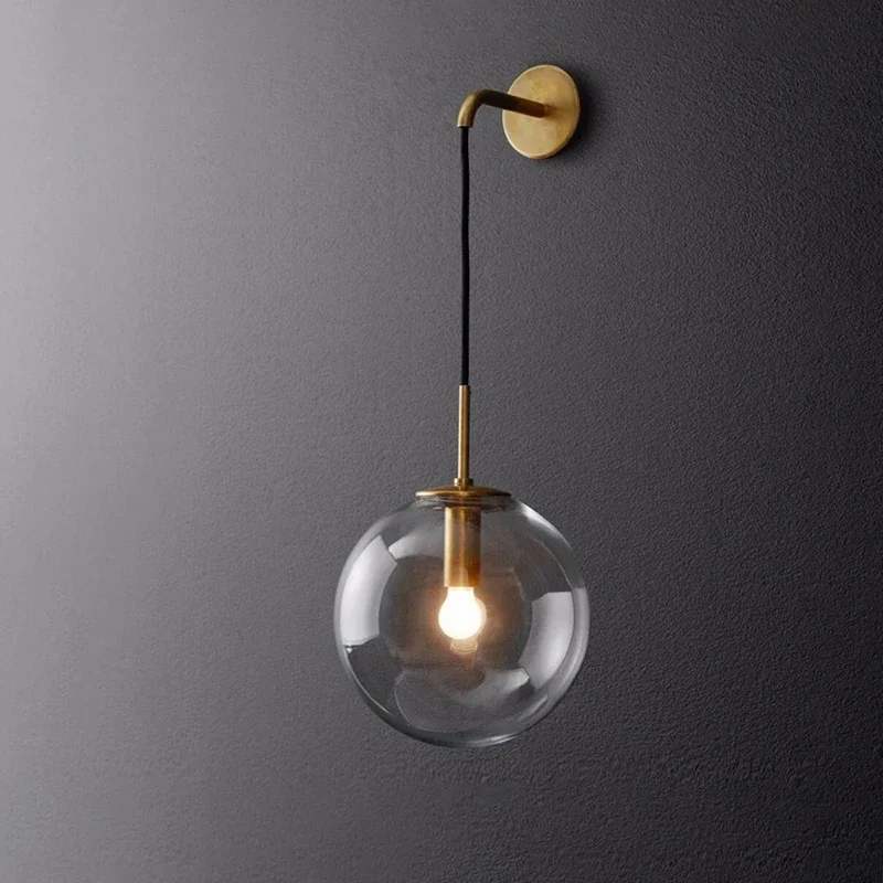 Modern Glass Ball Wall Lamp Gold Ancient Elbow Industrial Lights Smoke Gray Amber Milk White Ball Wall Sconce Light Fixtures