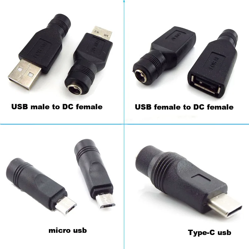 Adaptor konverter konektor 5V Jack wanita, DC power Jack 5.5*2.1mm ke USB 2.0 Male mirco Tipe c Plug Female Jack