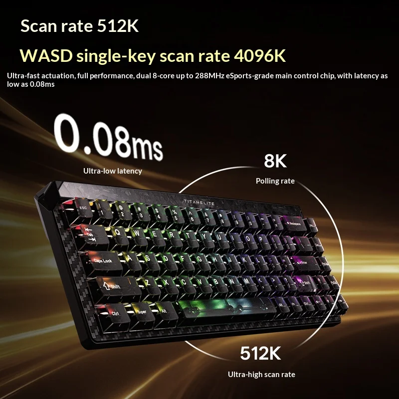 Fgg Madlions Titanelite clavier de jeu magnétique en Fiber de carbone 8k Polling 512k Scan 0.001mm Rt double Usb-C e-sports pour les joueurs