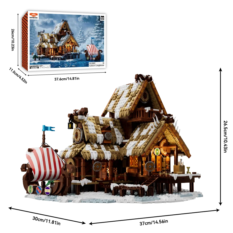 1694PCS Icehorn Longhouse Building Blocks Medieval Viking Cabin House Model With Ship DIY MOC Street View Architecture Bricks Kit For Christmas Birthday Gifts - view 8