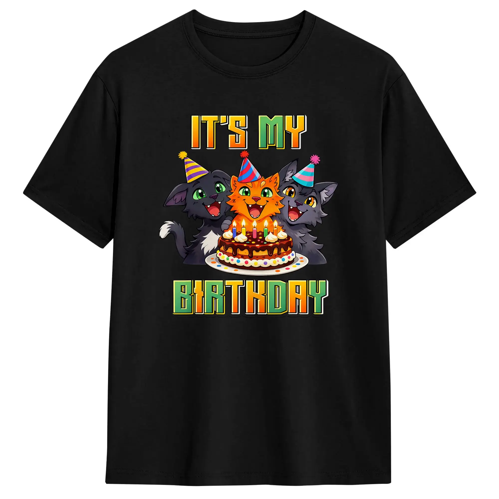 Wind Shadow River Star Thunder Sky Cat Feline T-Shirts Fire Star Cat Pure Cotton Tshirt for Mens Short Sleeve Top Tees