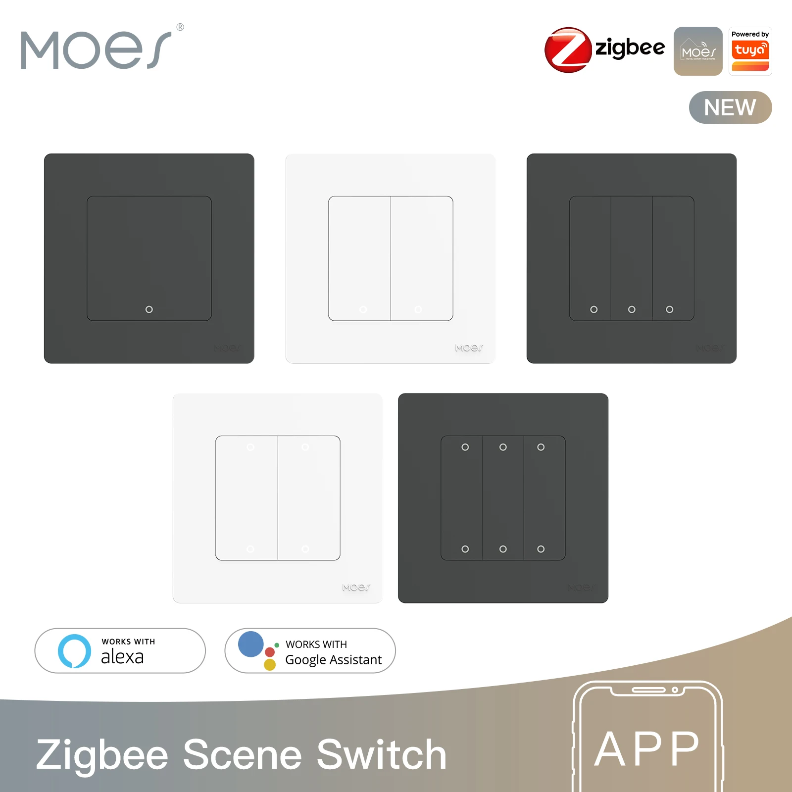 MOES New Star Ring Tuya Smart ZigBee3.0 Scene Switch Smart Life/MOES APP Remote Control Work with Alexa Google