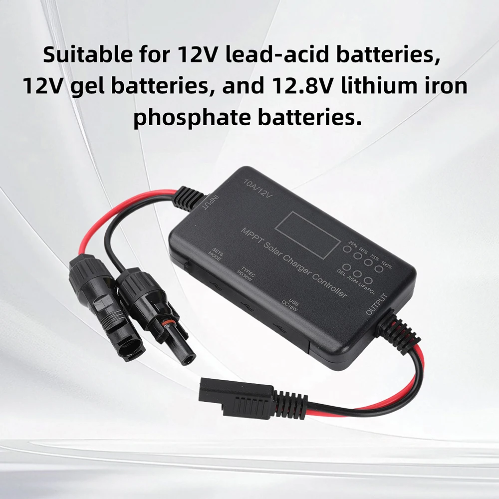 12V 10A MPPT Solarpanel-Laderegler mit Typ-C- und USB-Ausgang, entwickelt für AGM- und LiFePO4-Batterien – Detail 6