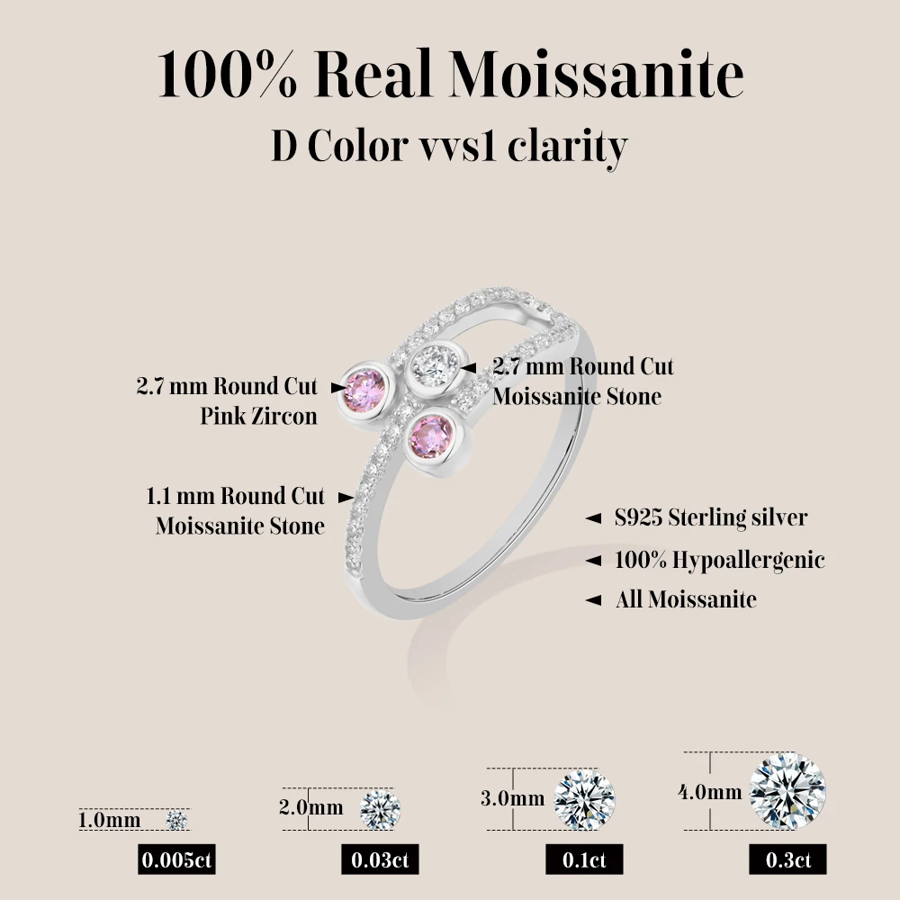 MINTYBOX New Two Layer Moissanite Rings for Women S925 Silver Pink Zircon Ring  Office Daily Wear Statement Jewelry Party Gifts