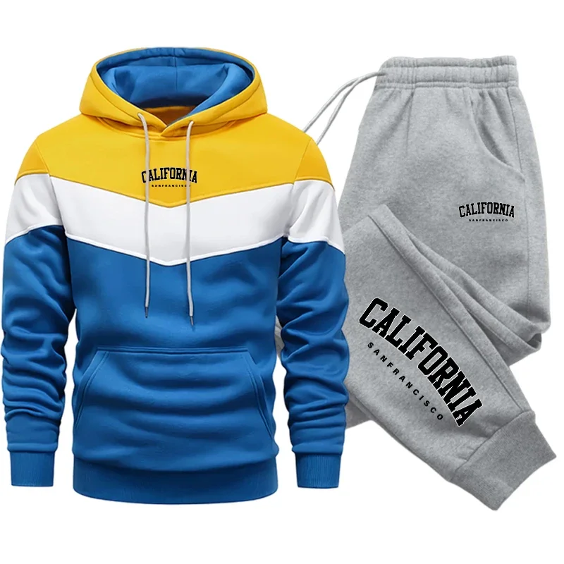 New Arrival Men's Tracksuit Hoodie&sweatpants California Fashion Sportswear 2pcs Set Male Daily Casual Sports Hooded Jogger Suit