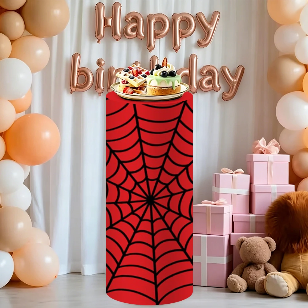 Yeele 3PCS Spider Web Cylinder Stand Cover Backdrop Red Blue Newborn Birthday Wedding Party Decor Elastic Dessert Table Covers