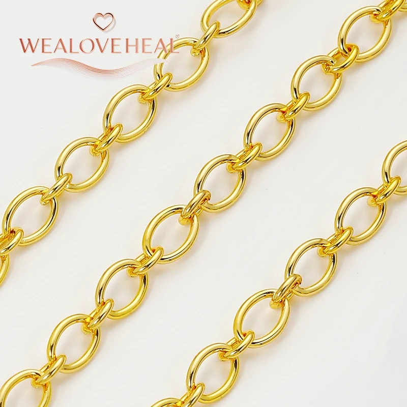 cadenas para bisutería,cadenas para manualidades,Cadena chapada en oro de 18k de 1 metro para la fabricación de joyas, cadenas ovaladas dobles para DIY, collar, pulsera, mujer, hombre, suministros para hacer joyas