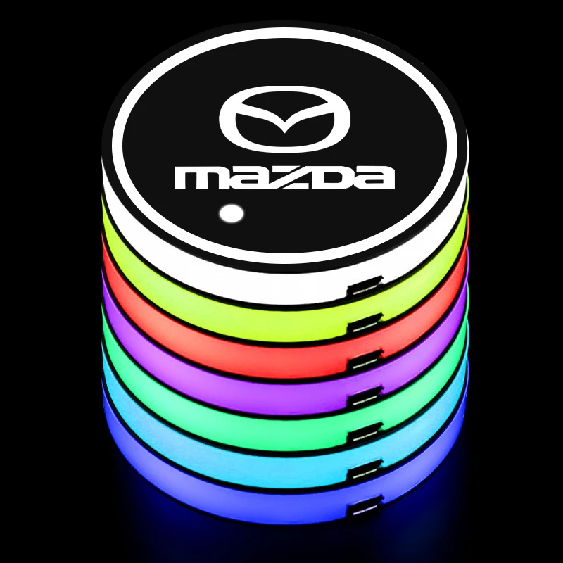 2pcs Car Water Cup Bottle Lamp Auto Holder Mat Pad Luminous Coaster For Mazda 3 Bk 6 Gh CX-5 CX30 MX-5 2 5 CX-3 GJ GL CX-8 MS