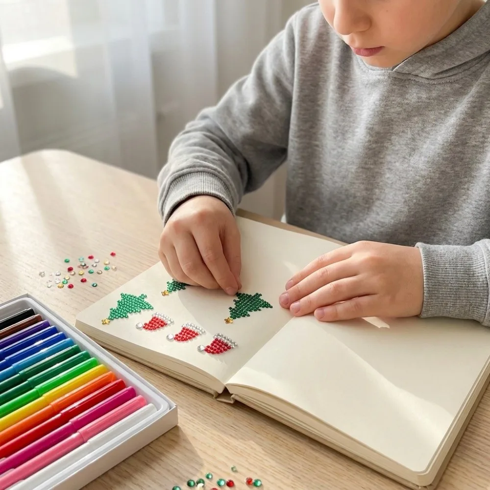 4Pcs Self-Adhesive Christmas Face Gem Sticker Set Red Green Silvery Snowflake Rhinestone Eye Body Decals Multi-Color Xmas Tree