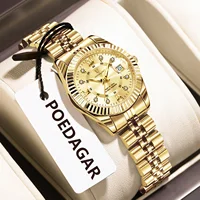 Reloj de pulsera POEDAGAR a la moda para mujer, resistente al agua, con fecha luminosa, relojes elegantes para mujer, Reloj de cuarzo de acero inoxidable para mujer
