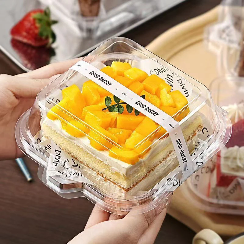 

25 Pcs Clear Plastic Square Baking Packing Box With Clear Lids Oil Paper Sticker Fork Spoon Disposable To Go Containers Dessert