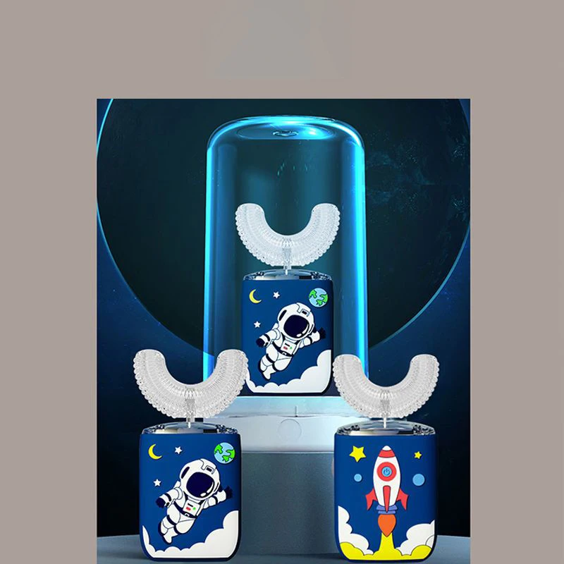 360 Degrees Children Sonic Electric Toothbrush U Shaped Smart Automatic Toothbrush USB Charger for Kids Silicone Head Blue Light