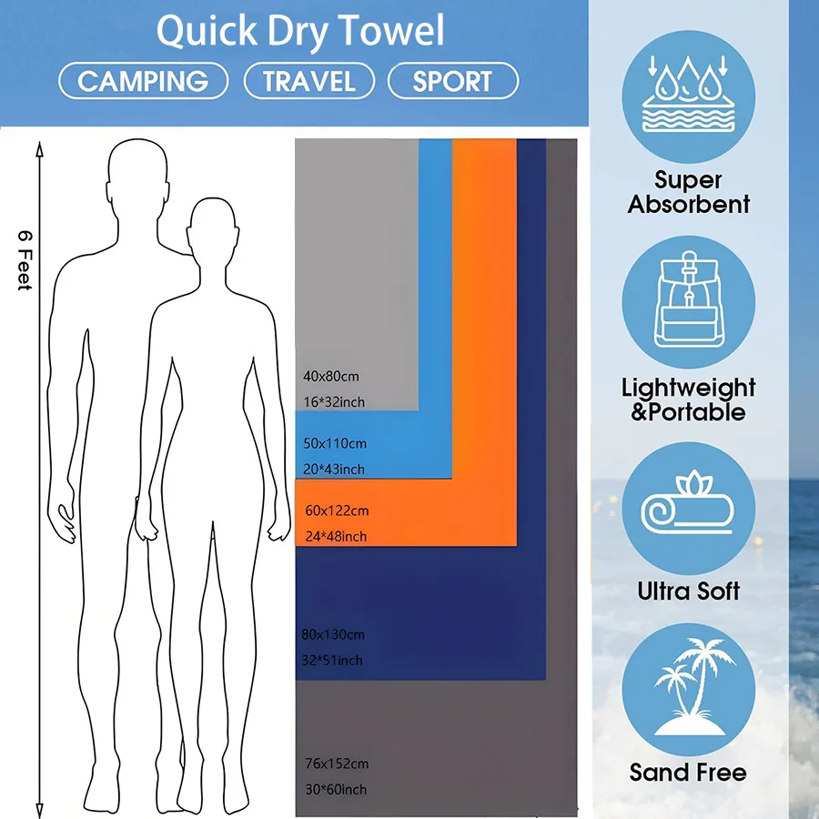 1-psc Microfiber Travel Towel, Quick Dry Towel Super Absorbent Compact Lightweight l for Beach, Gym, Pool,  Bath, Yoga