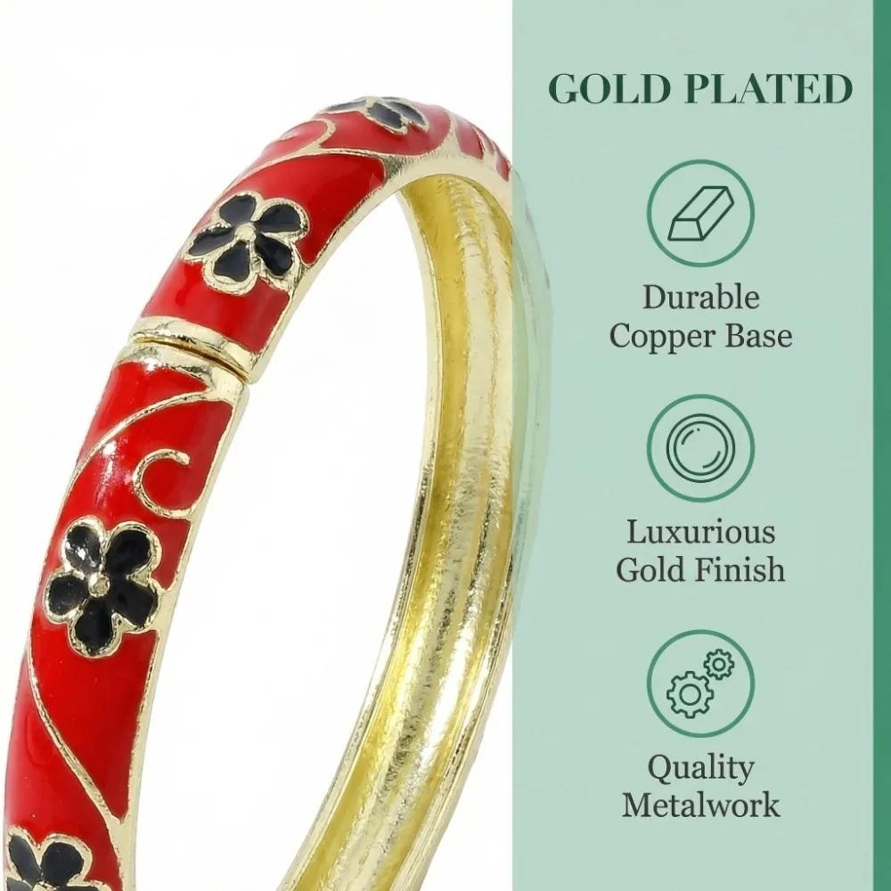 Fashion Colorful Vintage Cloisonne Bangle Traditional Enamel Flower Bangle Open Cuff Classic Women's Hand Bracelet Ladies