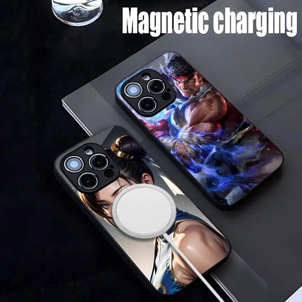 Game S-Street F-Fighter Phone Case Strong Magnetism Glass For iPhone 16ProMax 14 13 12 15 11 Pro XS Max Plus Mini Coque