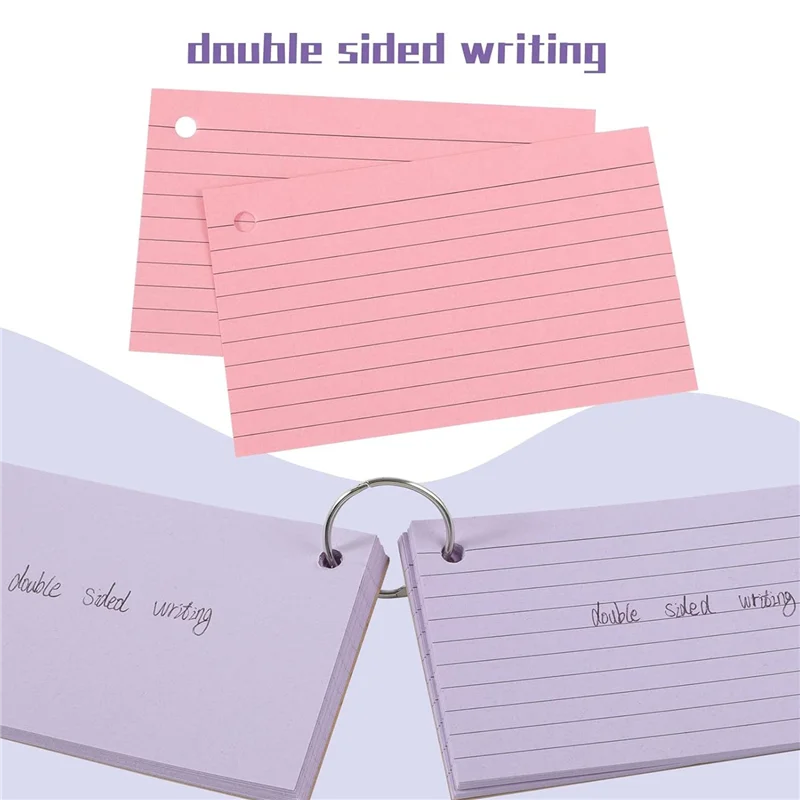 A59E-600 pièces cartes d'index multicolores cartes de révision avec 6 anneaux de reliure cartes Flash papier Kraft cartes Flash doublées enregistrement C