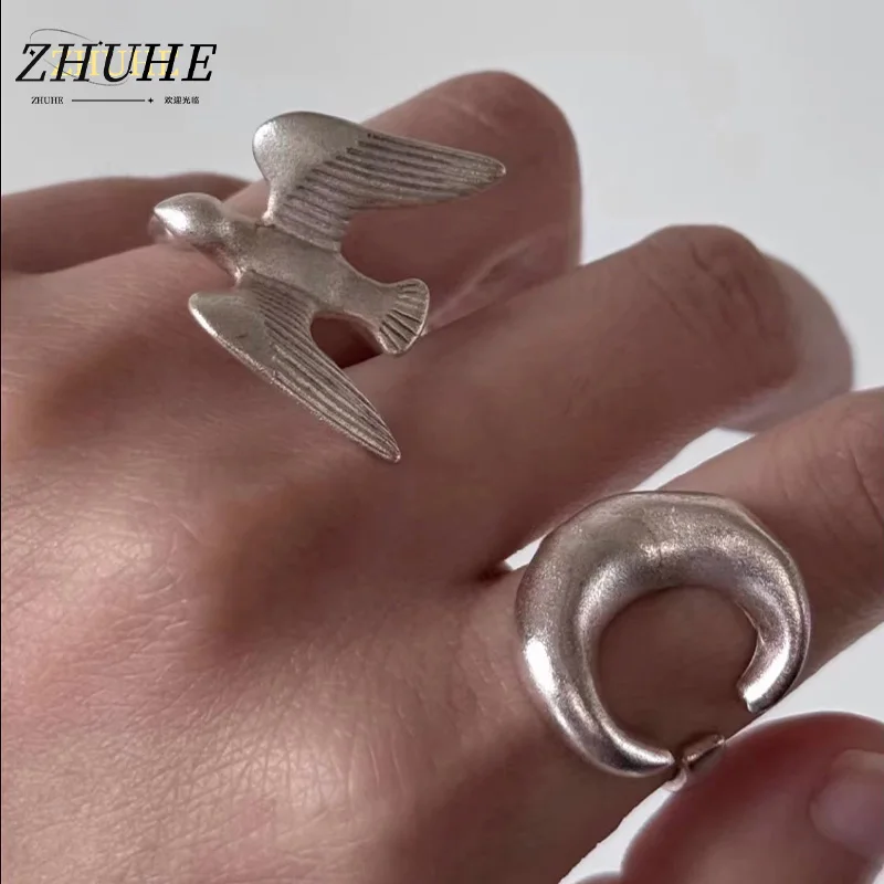 

Trendy Flying Dove Open Cuff Ring, Unisex Copper Jewelry Accessories, Creative Animal Design Finger Ring for Women Men, Retro Pu