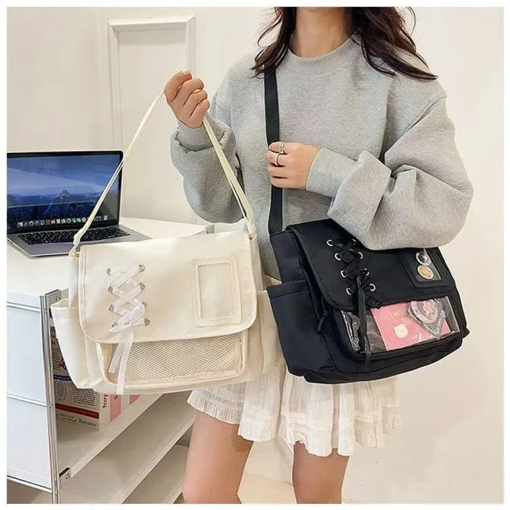 Transparente Umhängetasche im Harajuku-Stil, große Nylon-Umhängetasche mit mehreren Taschen, vielseitige Umhängetasche für Studenten – Detail 4
