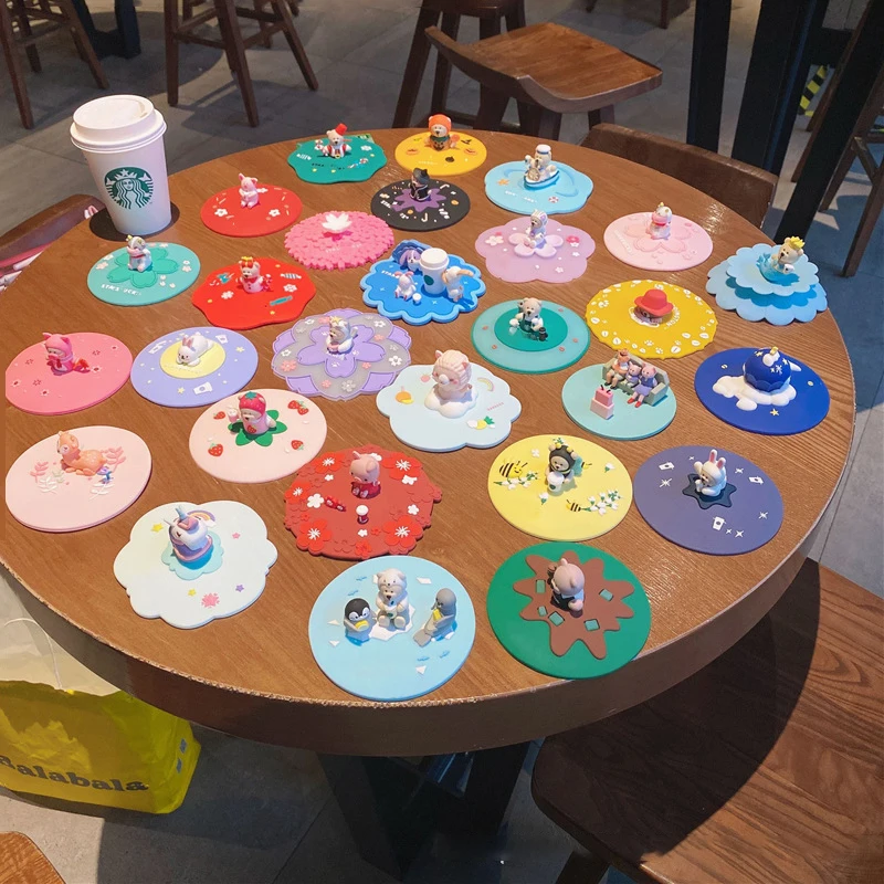 الغذاء الصف غطاء كوب سيليكون غطاء كوب الشرب لطيف الكرتون الغبار غطاء كوب عالمي غطاء فنجان القهوة #5