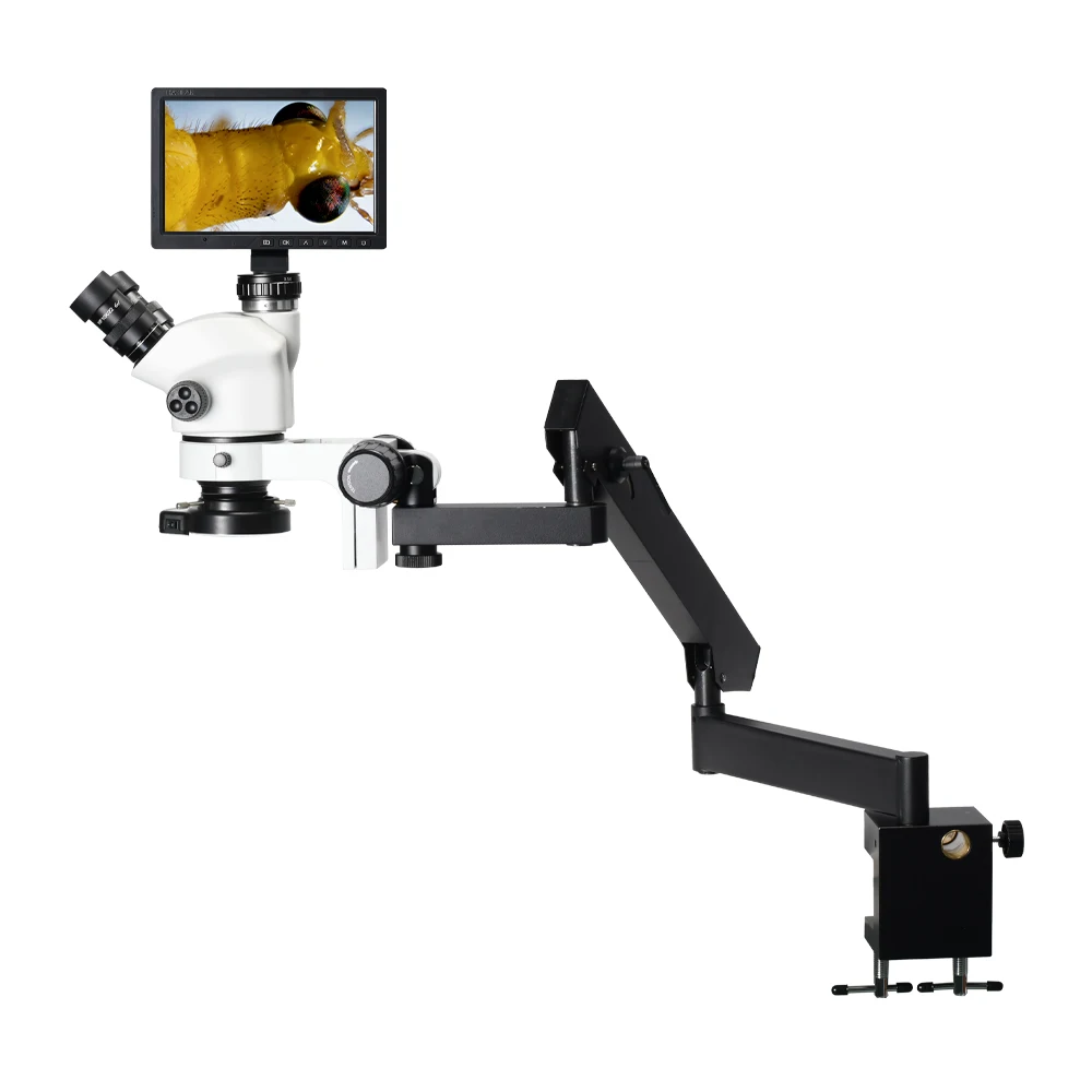 

3.5X-50X Zoom Microscope Articulating Arm Clamp Stand Stereo Trinocular Microscope With10 Inch LCD Monitor And LED Light