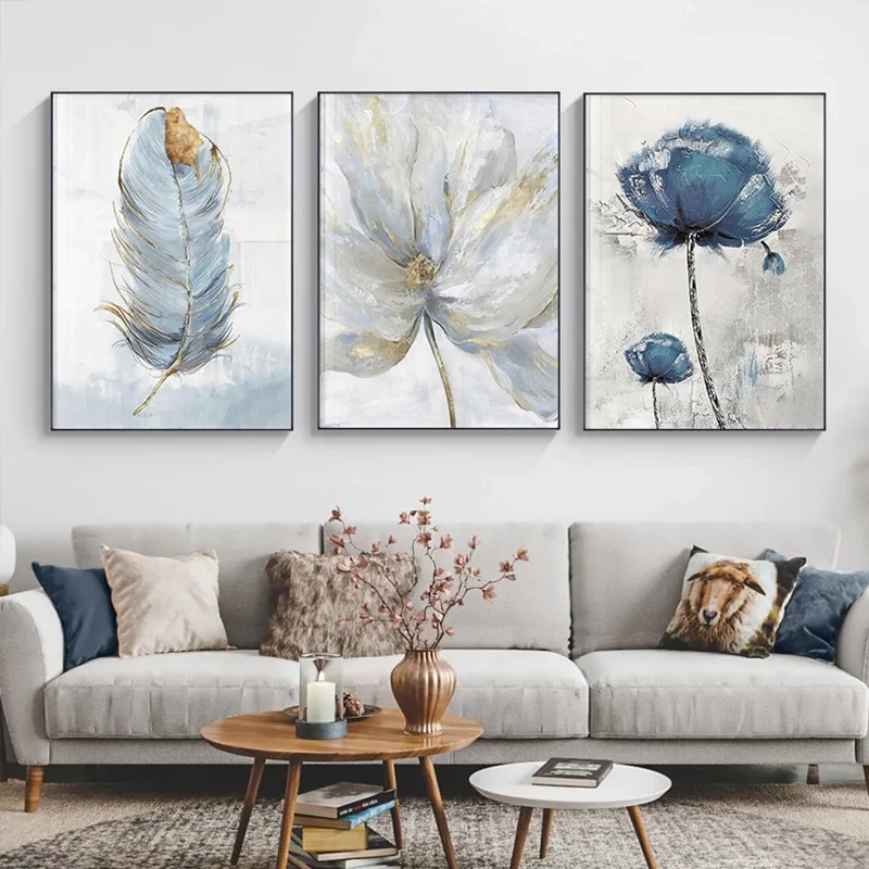 Scandinavian Flower Canvas Posters Nordic Art Wall Painting Print Abstract Flowers Feather Decoration Picture for Living Room