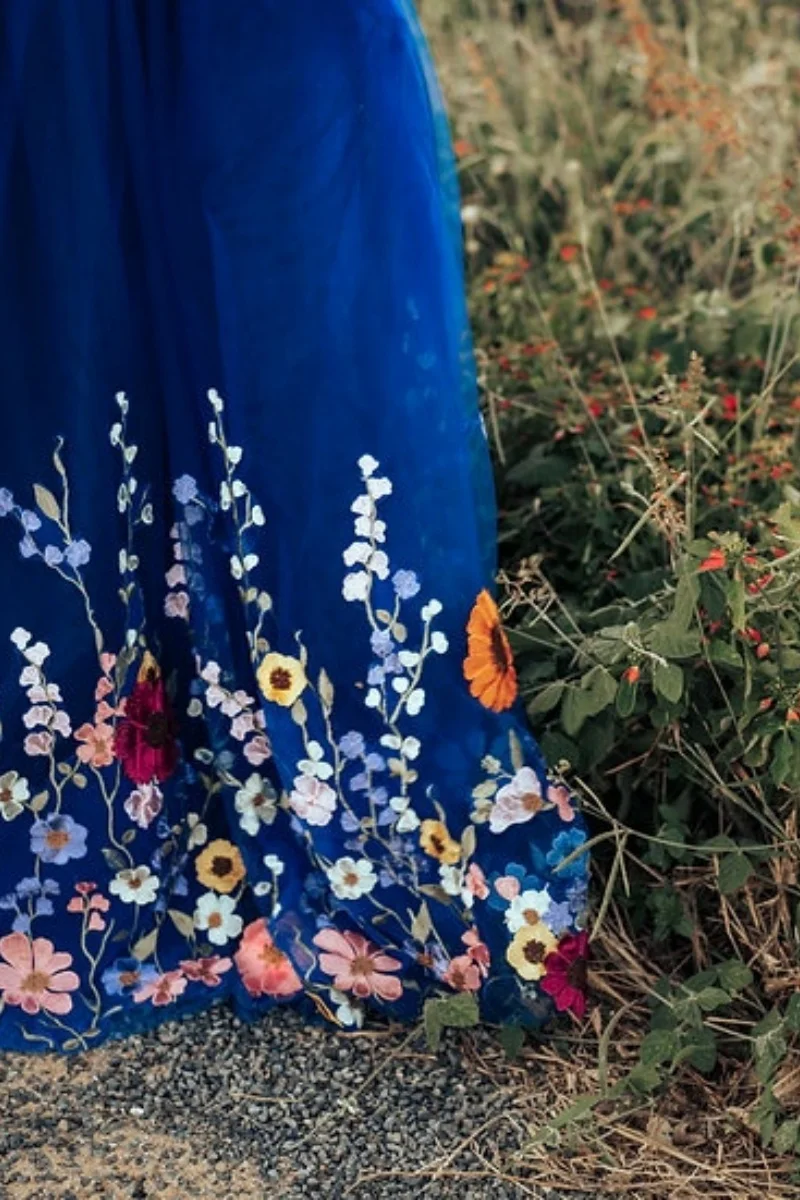 Annie-vestido de novia azul con bordado de encaje, flores en 3D, vestidos de fiesta dulces, corte en A, elegante, princesa, vestidos para ocasiones a medida