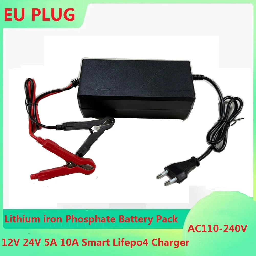 

12V 24V 5A 10A Smart Lifepo4 Charger 14.6V 29.2V High Power Charger AC110-240V Lithium iron Phosphate Battery Pack EU Plug