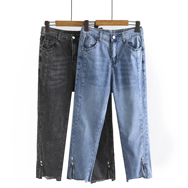 High Waist Straight Leg Jeans plus Size Summer Denim for Pear Shaped Body Women's New Style Slimming Split Nine Point Pants