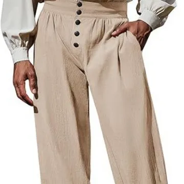 Men Medieval Renaissance Viking Loose Trousers Retro Pirate Victorian Historical Pants Halloween Cosplay Costume Party Wear