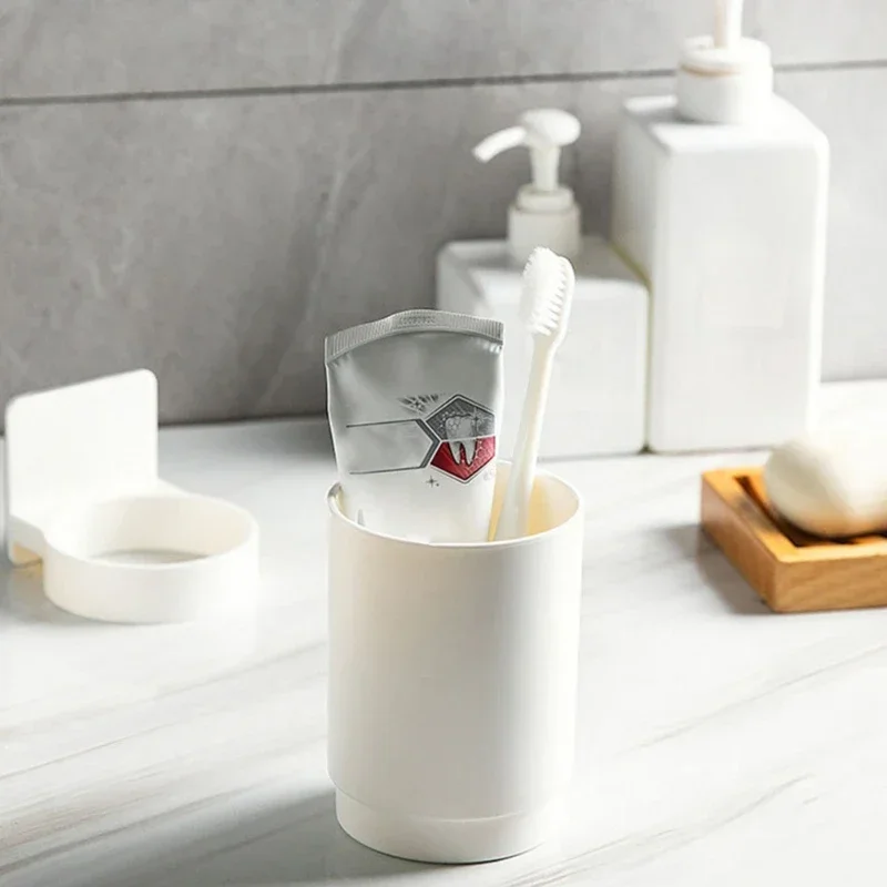 Simple Wall Mounted Toothbrush Holder Toothpaste Mouth Cup Holder Drill-FreeBathroom Storage Shelf Portable Rack