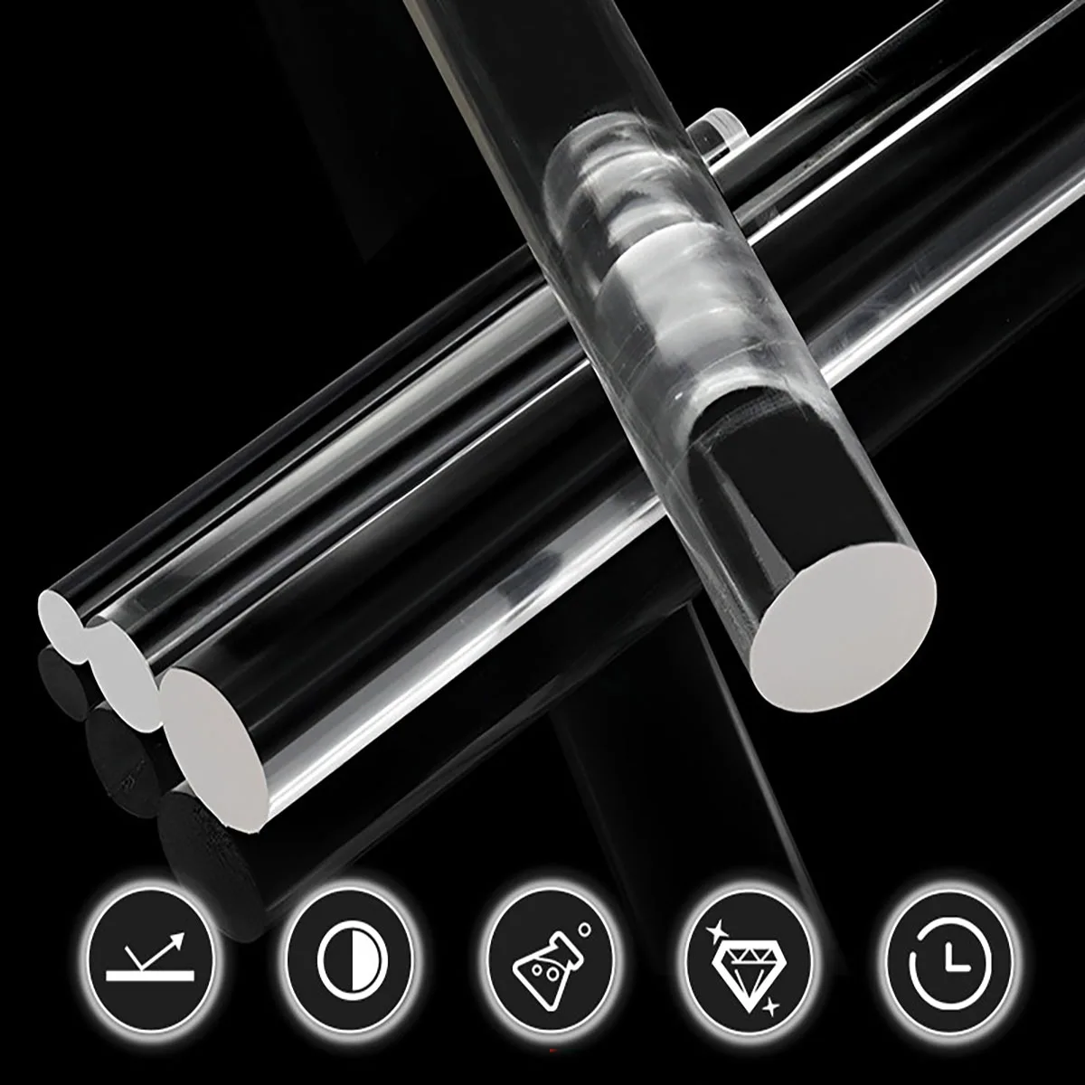Clear Solid Round Rod, Acrylic & PC High Transparent Plastic Cylinder Bar for Industrial Model Display, Custom Cut Available