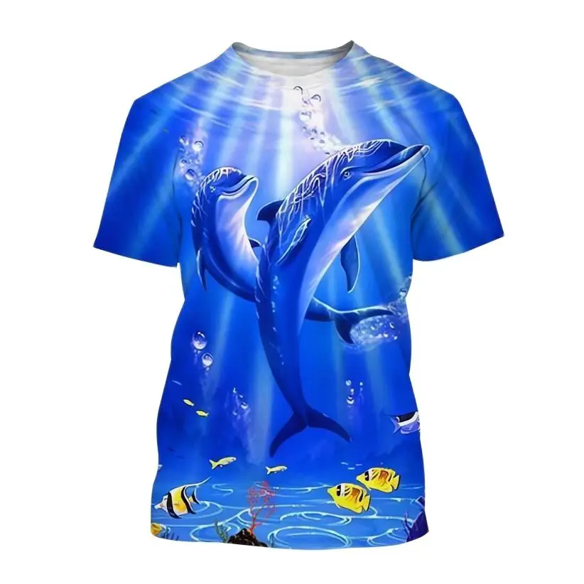 New Summer Tide Docile Dolphin Picture Men T-Shirts  Casual 3D Print Tees Hip Hop Personality Round Neck Short Sleeve  Tops