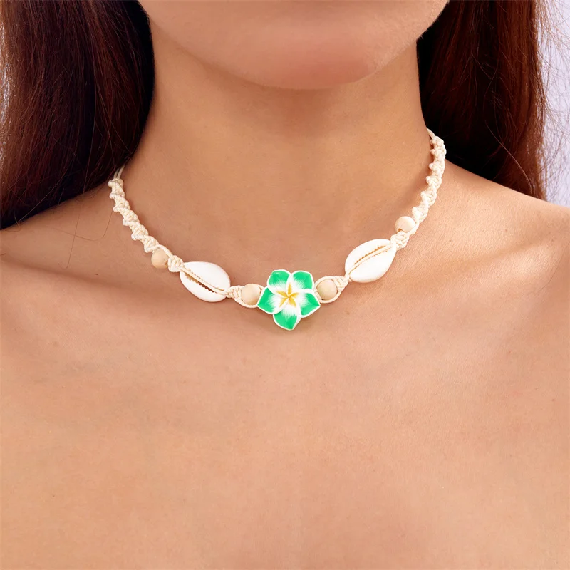 Bohemia Sea Shell Choker Necklace For Women Fashion Summer Sweet Flower Pendant Hand-woven Rope Neck Chain Jewelry Accessory image 5