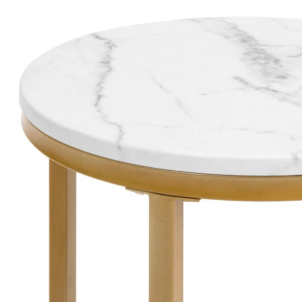 Living Room Furniture Sofa Couch End Table Marble Side Table in Gold
