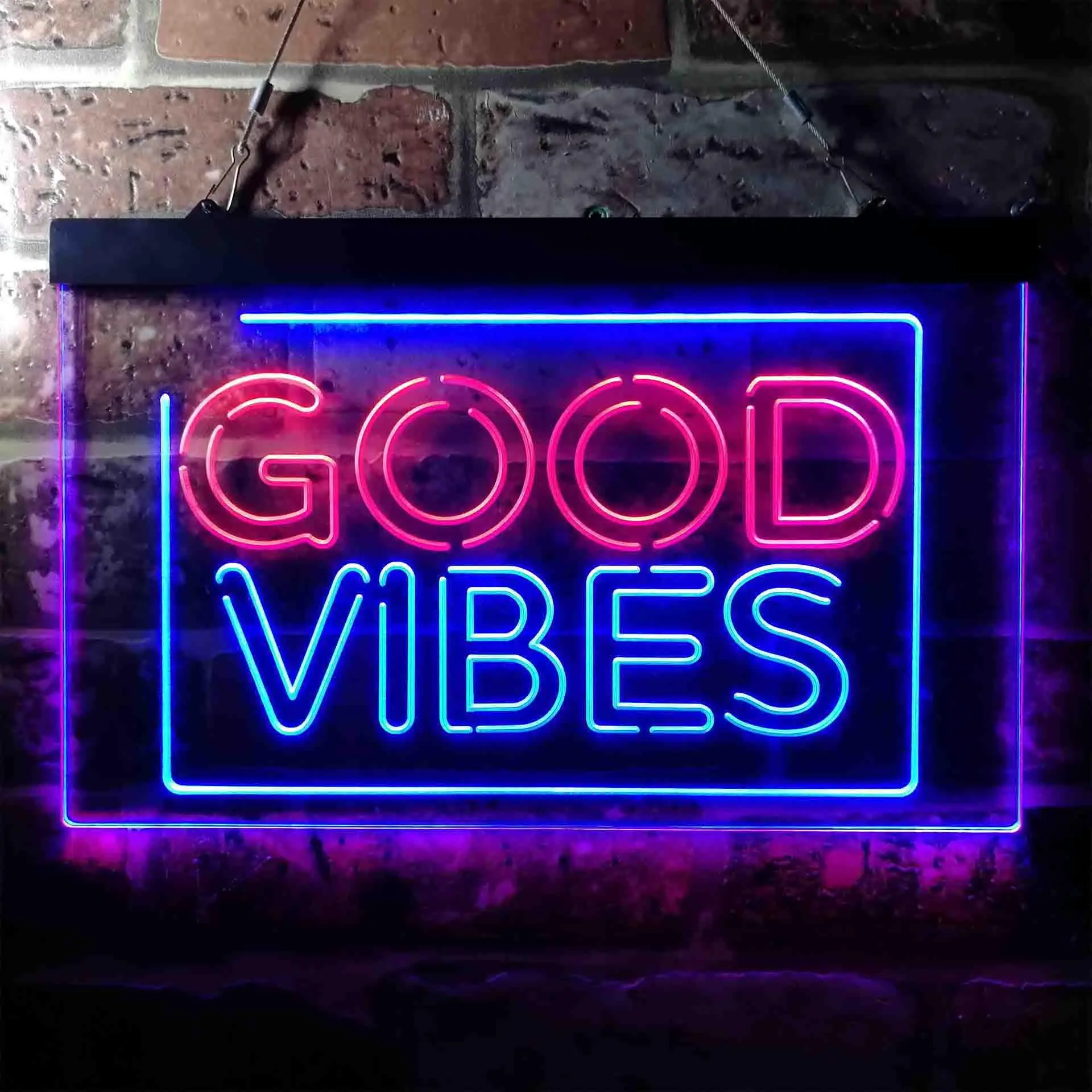 Good Vibes Rectangle Room Decoration Dual Color Led Neon Sign st6-i3643
