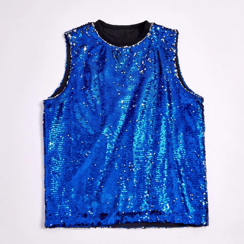 2025 New Multi-color Reversible Sequined Vest for Men, Urban Fashion Trend, Unique Sleeveless Pullover Shiny Men's Tank Top