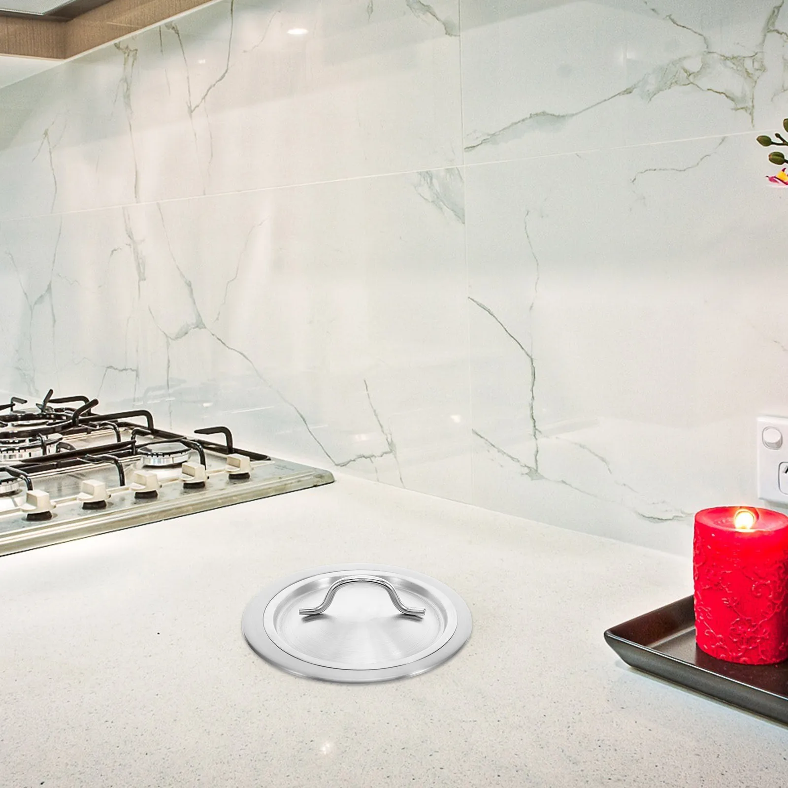 

Countertop Built-in Trash Can Lid Stainless Steel Embedded Garbage Cover Hidden Waste Bin for Kitchen Sink Countertop Trash Can