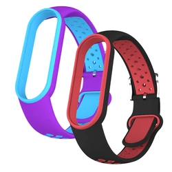 Xiaomi Mi için kemer Band 5 6 7 iki renkli silikon bilezik spor nefes kayış Miband 5 6 Miband 7 için yedek bileklik